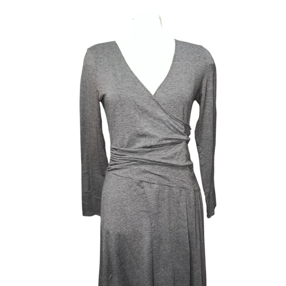 Max & Cleo Womens Long Sleeve Faux Wrap Midi Dress Size Medium Gray - Picture 4 of 9